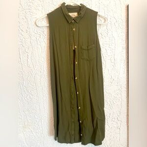Army green sleeveless button down dress size small